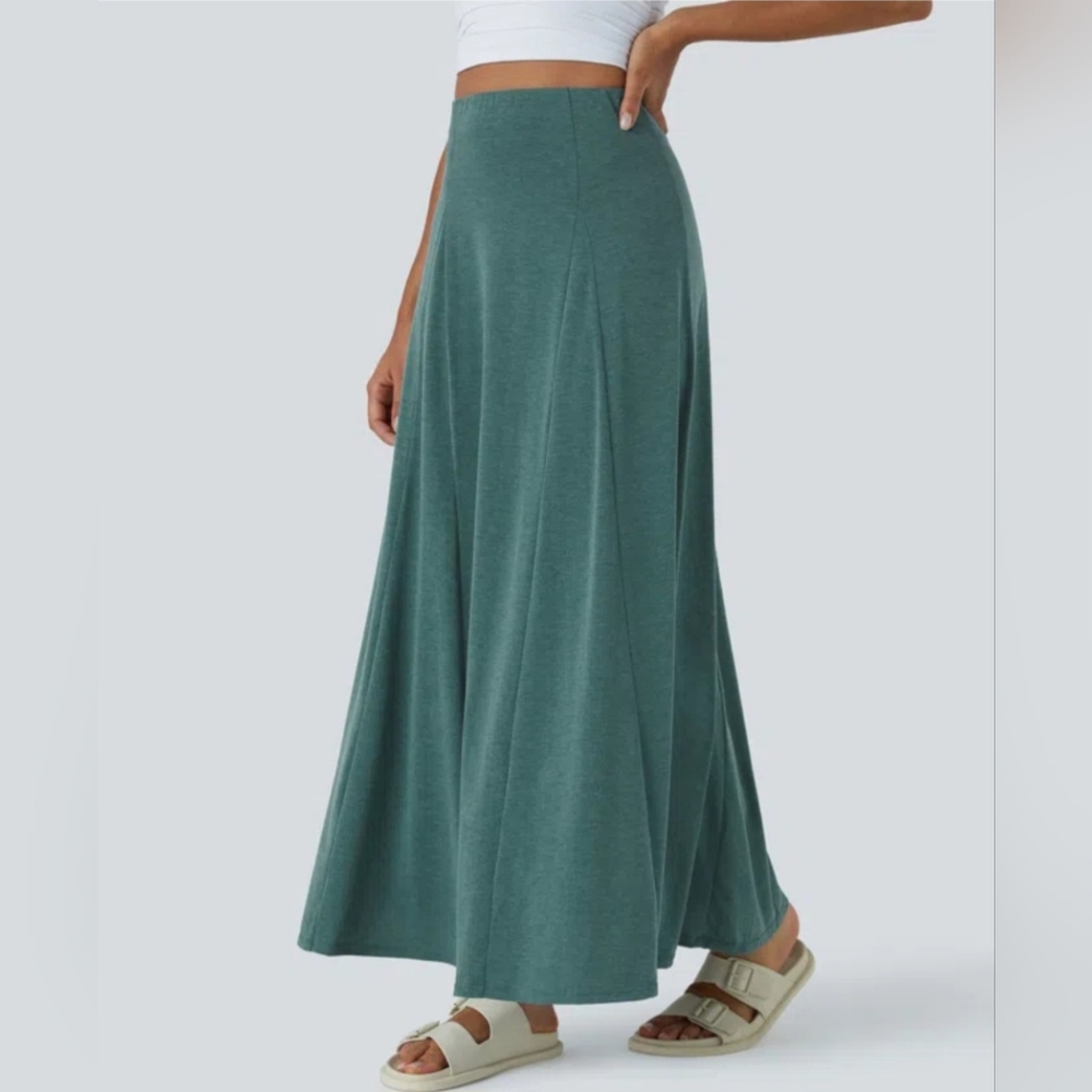 HALARA Elegant Flowy Maxi Skirt In Jade Green Floral Yarn- Very Flattering!! - Picture 5 of 13